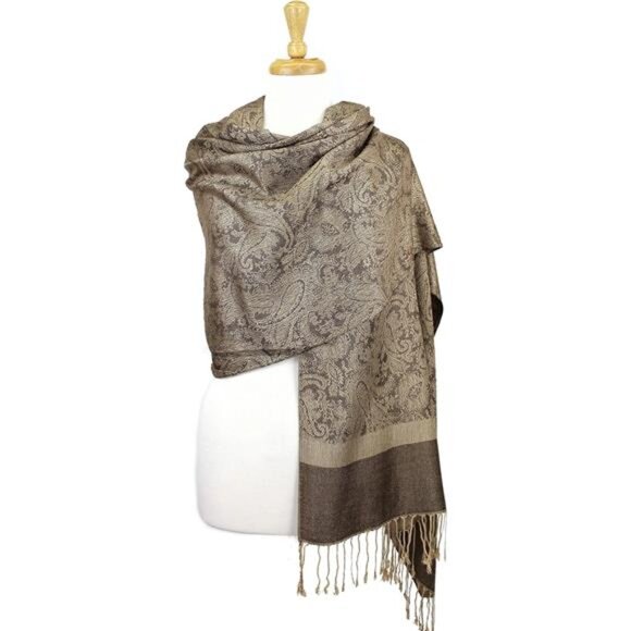 Paisley Jacquard Pashmina Shawl Wrap Scarf Brown - Picture 3 of 5